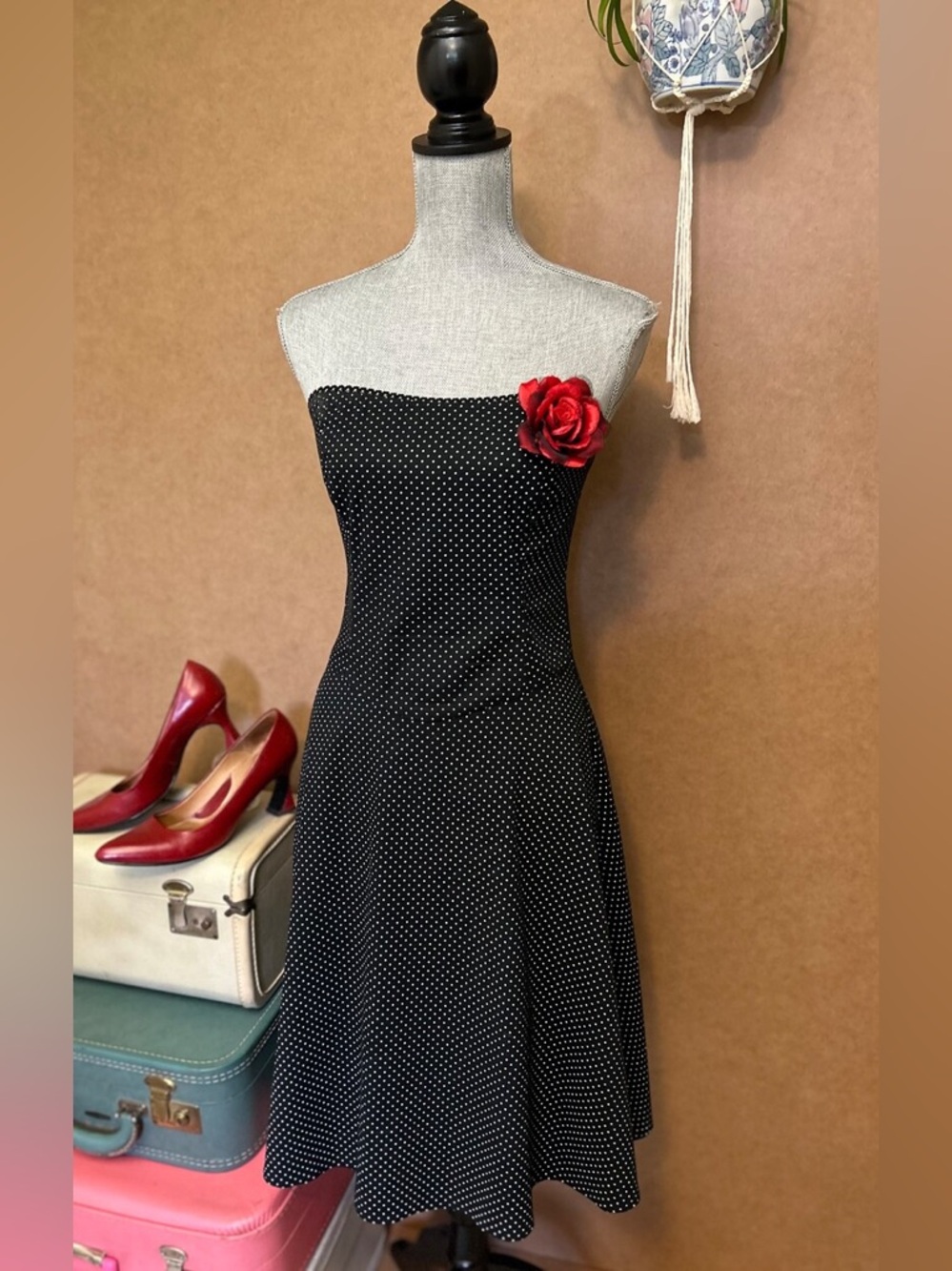 Vintage M Collection Polka Dot Strapless Rockabilly Dress with Tulle - Size 9